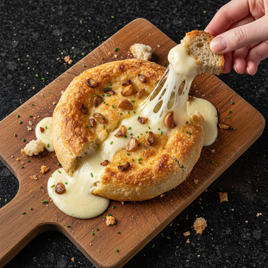 Geröstetes Knoblauch Ziegenkäse Fondue