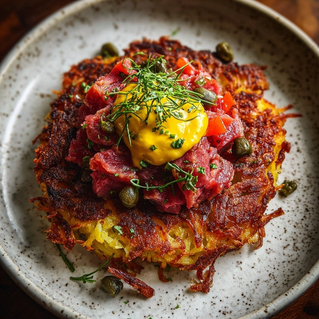 Rinderfilet-Tatar auf Kartoffelrösti