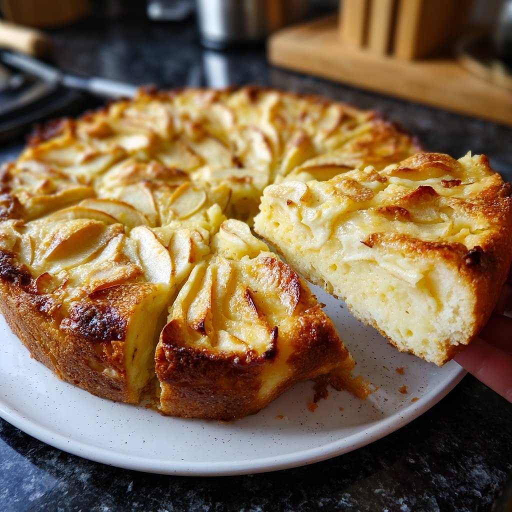 Käsekuchen mit Äpfeln gebacken