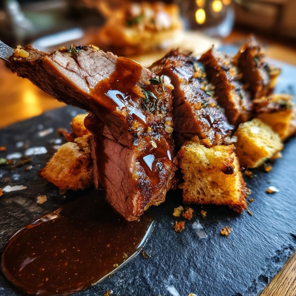 Rinderbacke mit Barolojus & Briochecroutons, Stefan Jäckel, Storchen Zürich