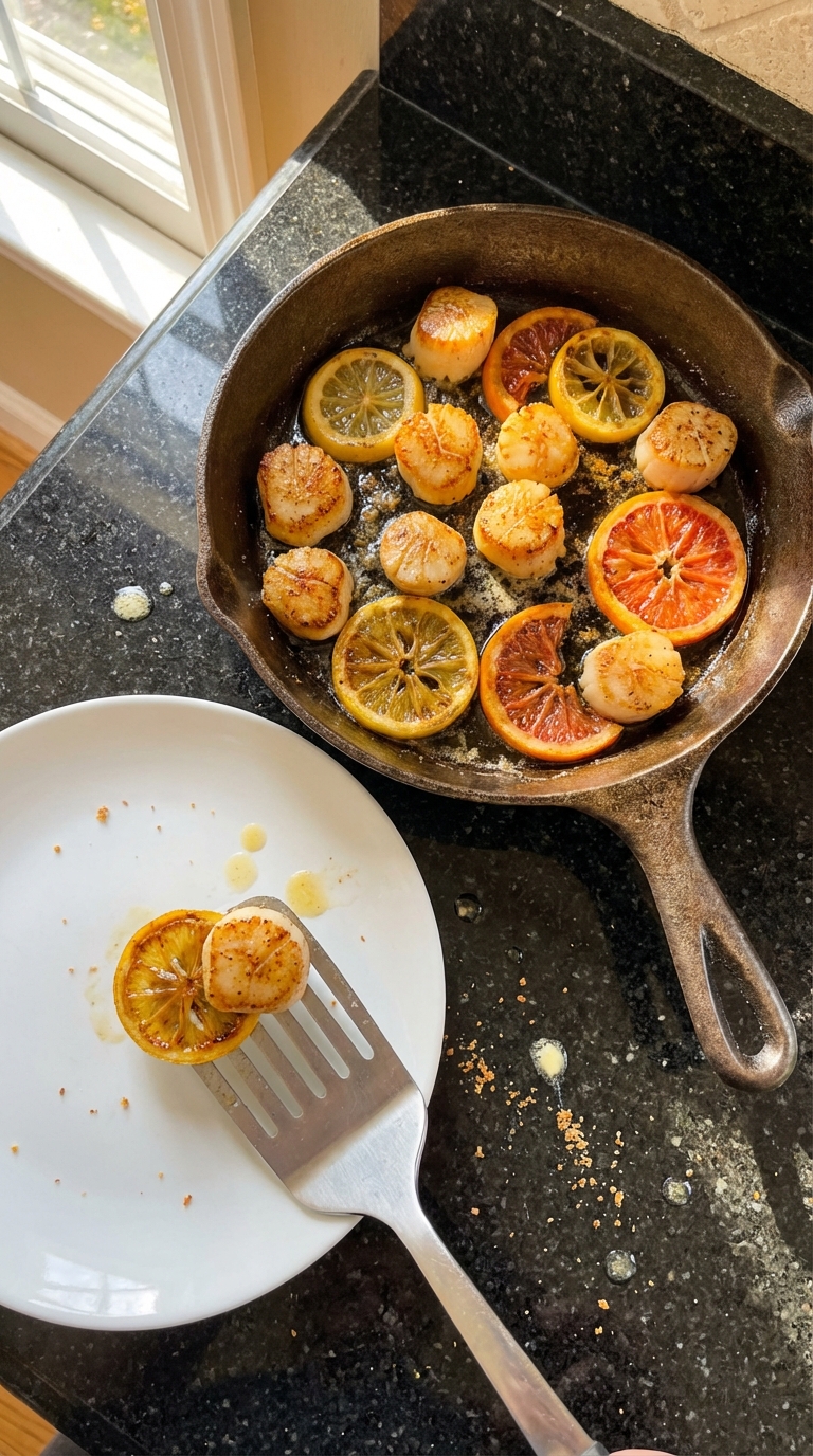 In der Pfanne Gebratene Jakobsmuscheln mit Zitrus​