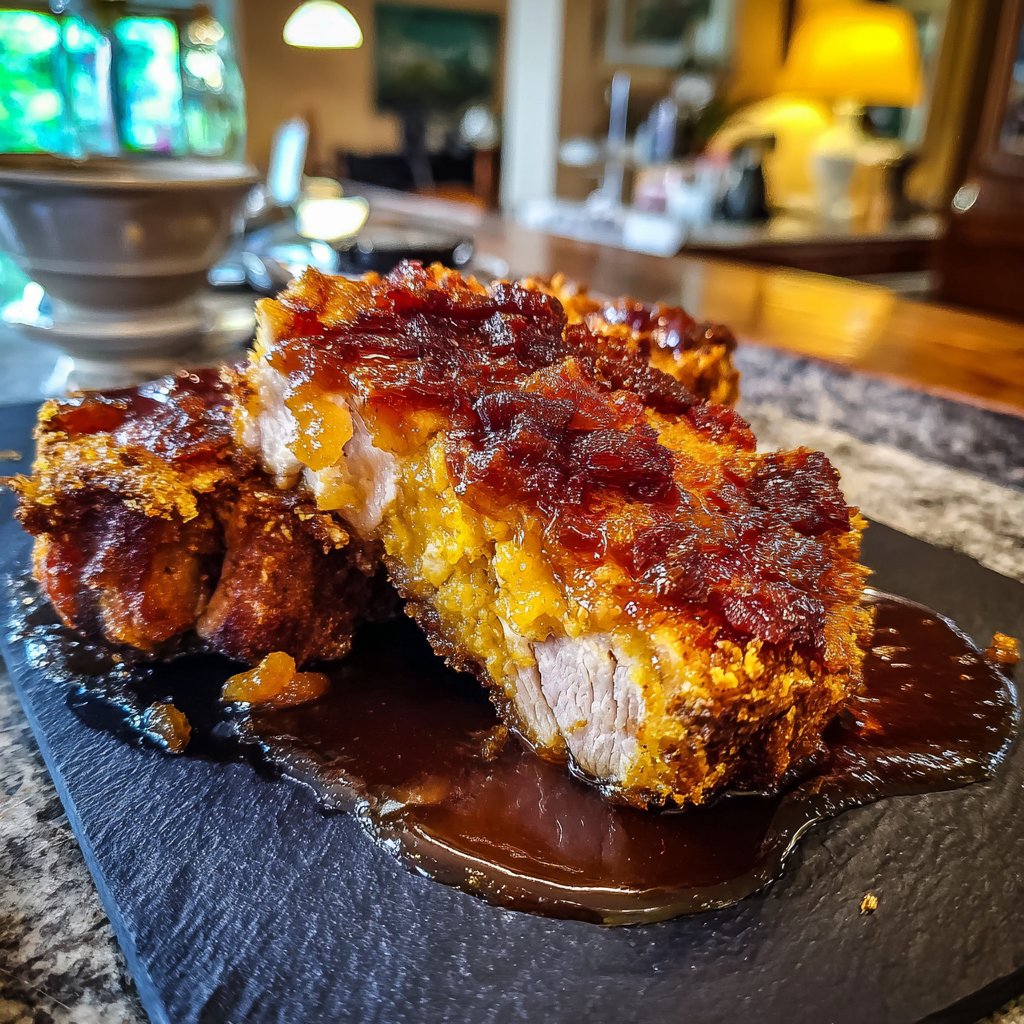 Gebratene Schweinekotelett Apfelsauce Sauce