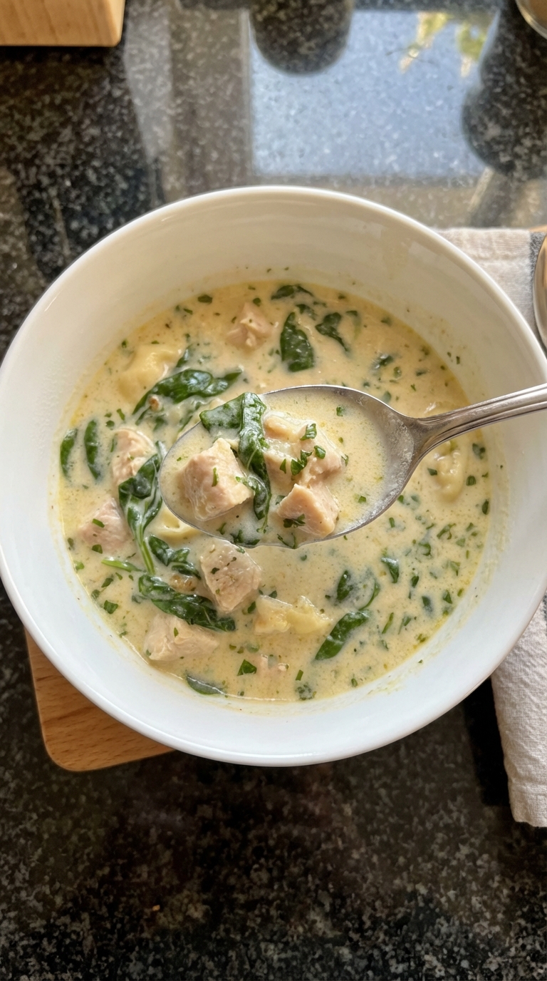 Cremige Hähnchen Tortellini Suppe