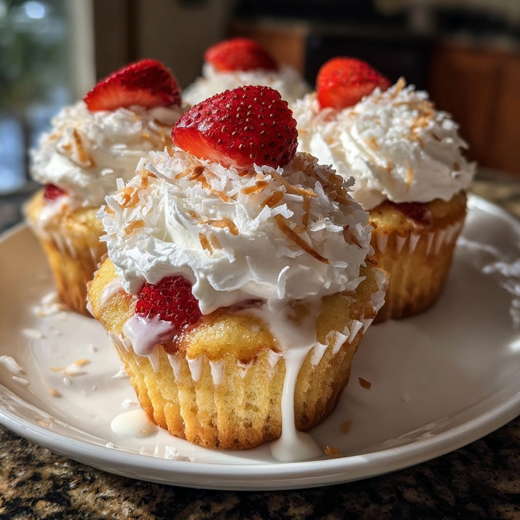 Tropical Strawberry Coconut Cupcakes