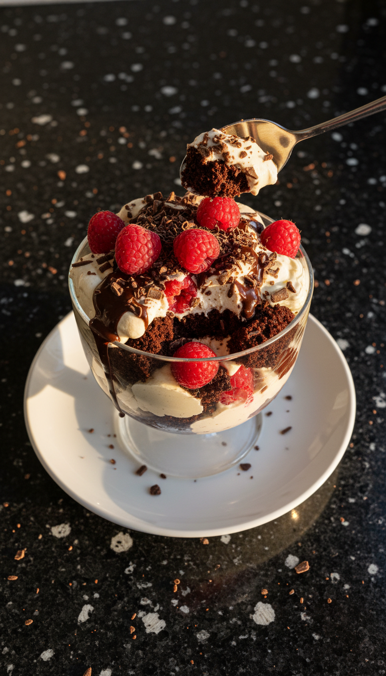 Dunkle Schoko Himbeer Trifle