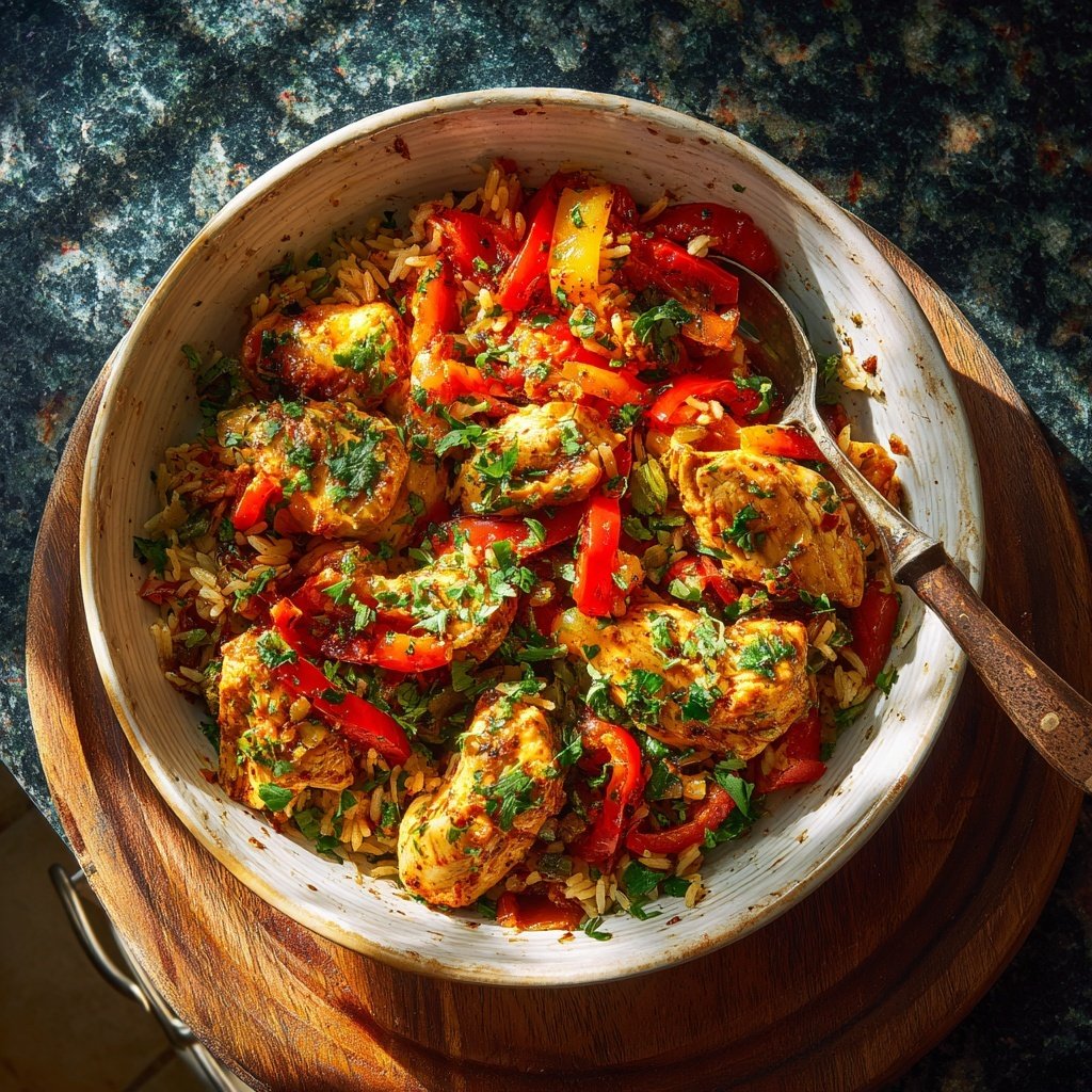 Einfache würzige Hühnchen-Reis-Bowl