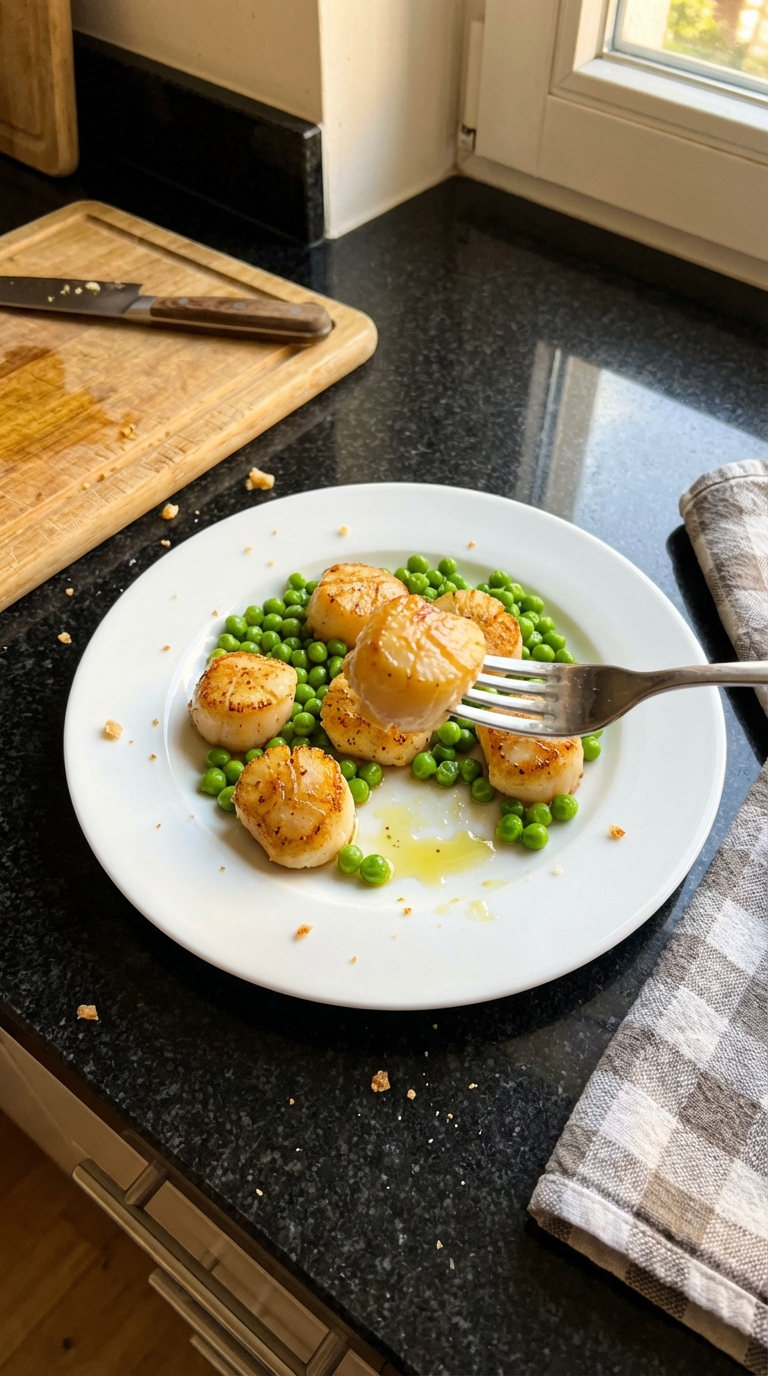 In Der Pfanne Gebratene Jakobsmuscheln mit Erbsen​