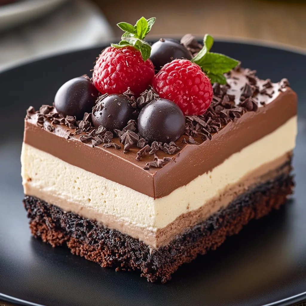 Dekadenter dreifacher Schokoladenmousse Kuchen