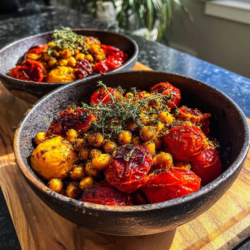 Gewürzte Kichererbsenbowls Feuer Tomaten